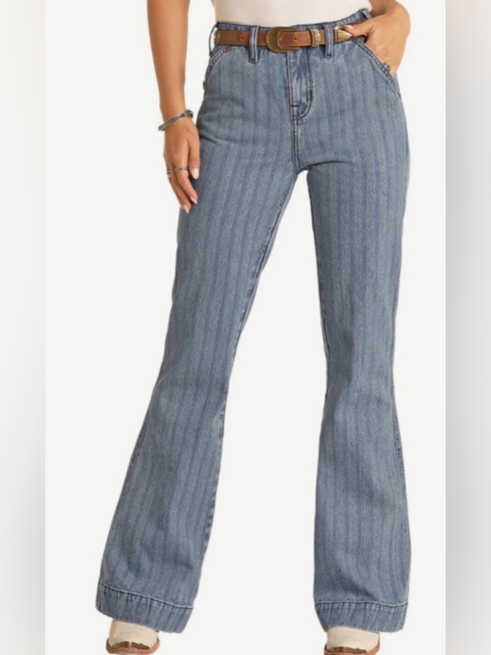 New Rock & Roll 36x36 Highrise Blue Striped Women’s Flared Jeans